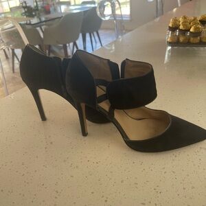 Black suede heels.